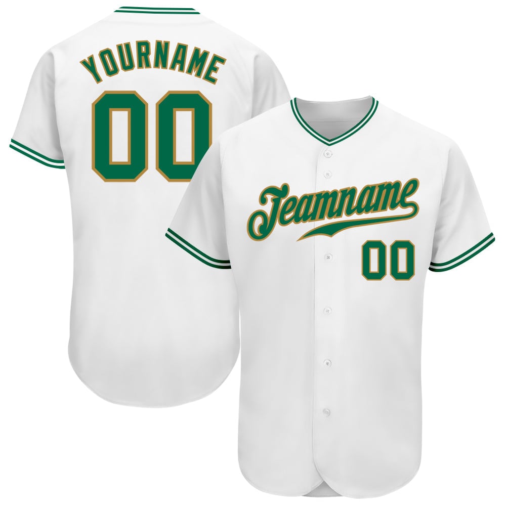 Camiseta de béisbol auténtica White Kelly personalizada dorada y verde antigua