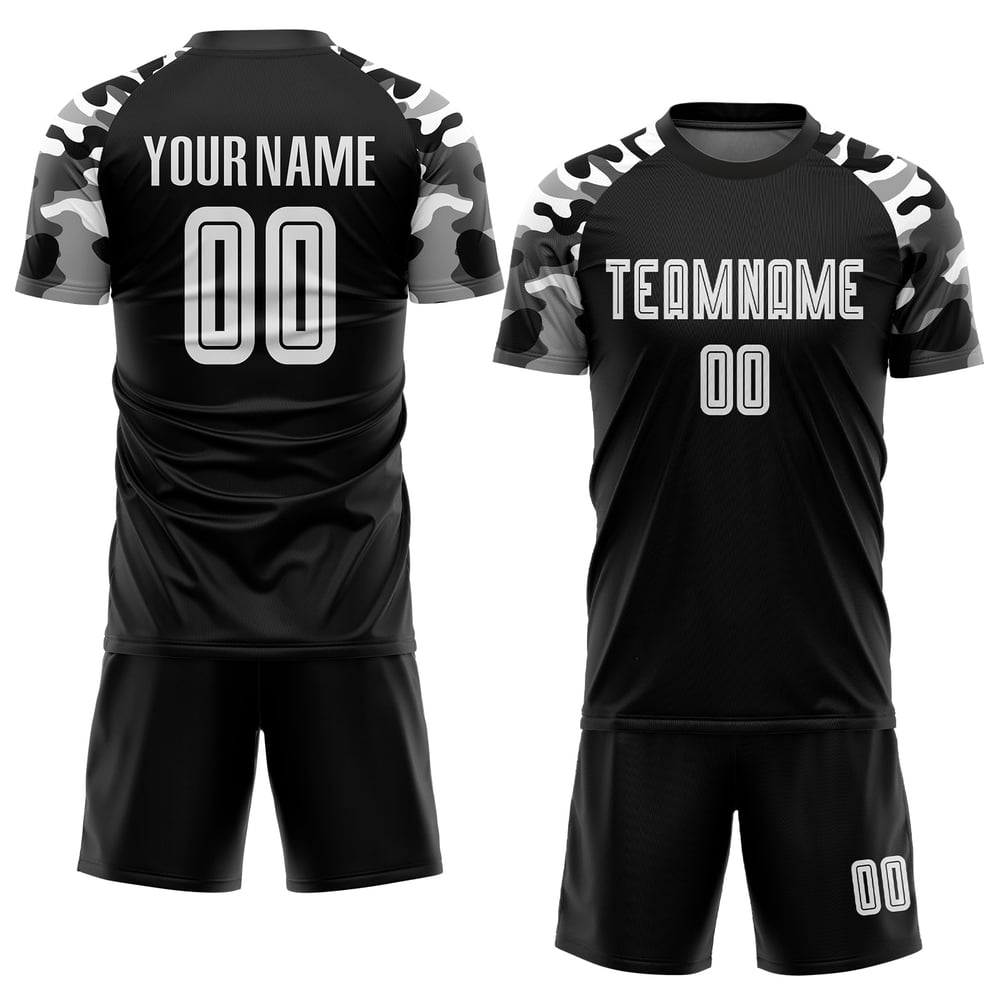 Soccer Uniform Custom Sublimation White-Camo Jersey Black