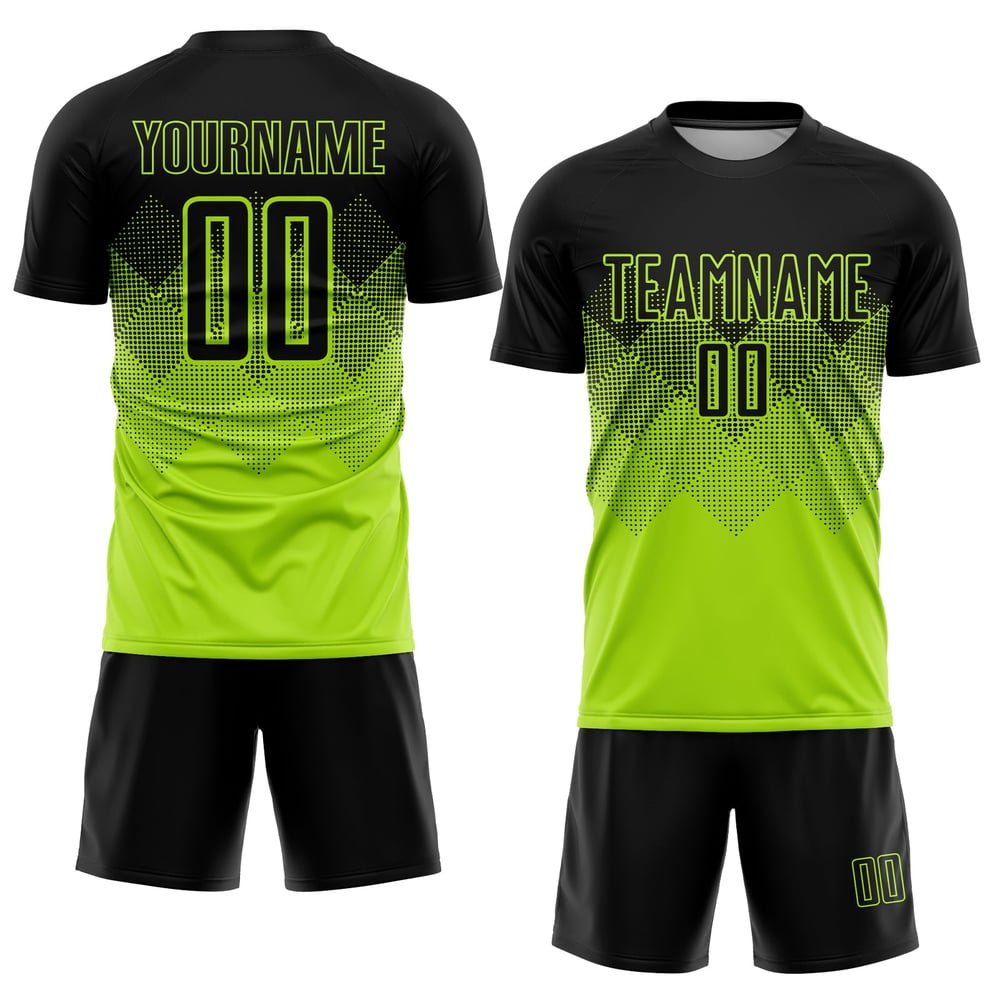 Sublimeringsuniform Fotboll Anpassad Grön Svart Jersey Neon