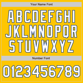 Camiseta de béisbol personalizada de rayas blancas y azules auténticas con degradado amarillo