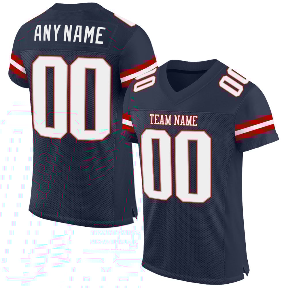 Custom Football Navy Mesh White-Red Jersey Authentic