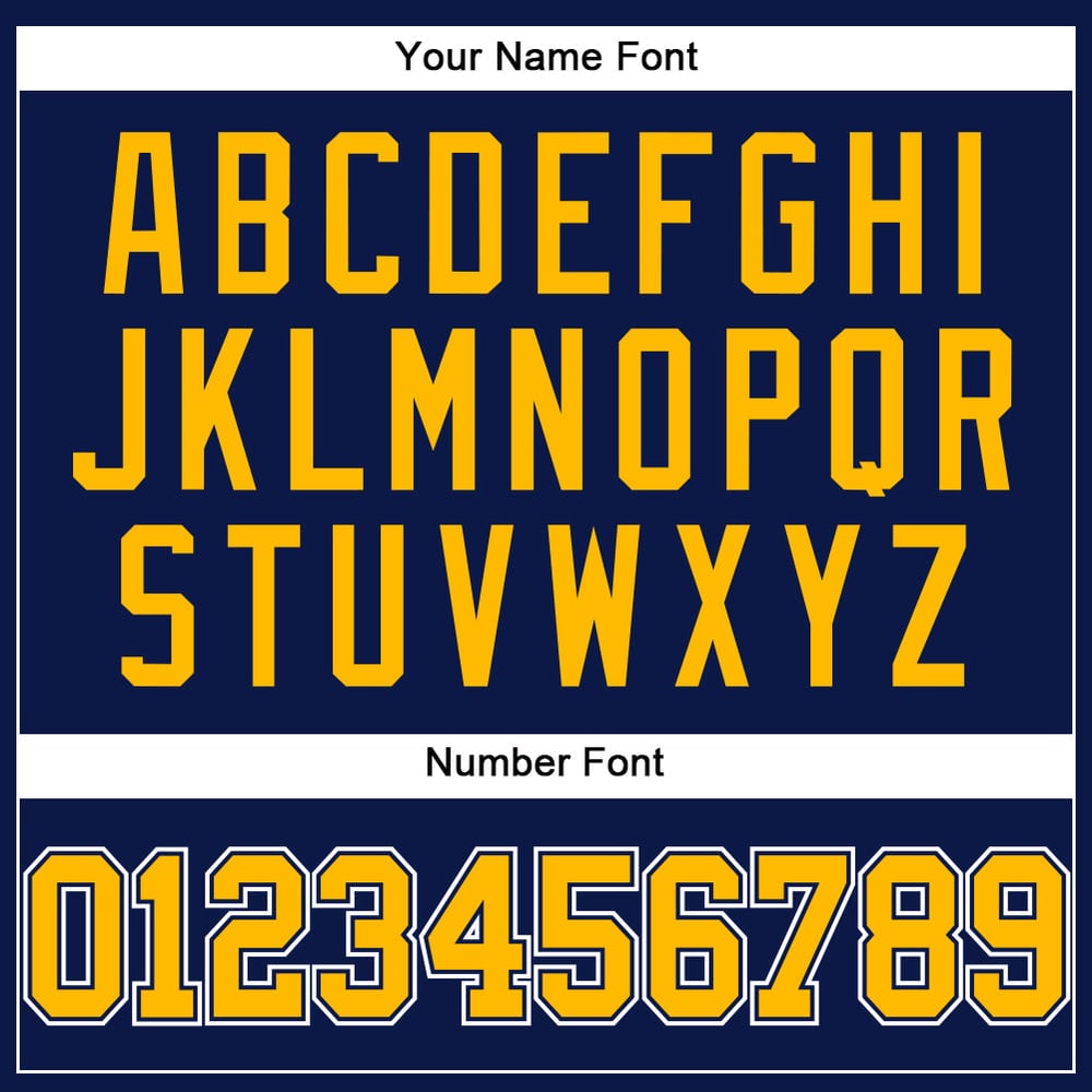 Camiseta de béisbol auténtica azul marino dorada y blanca personalizada