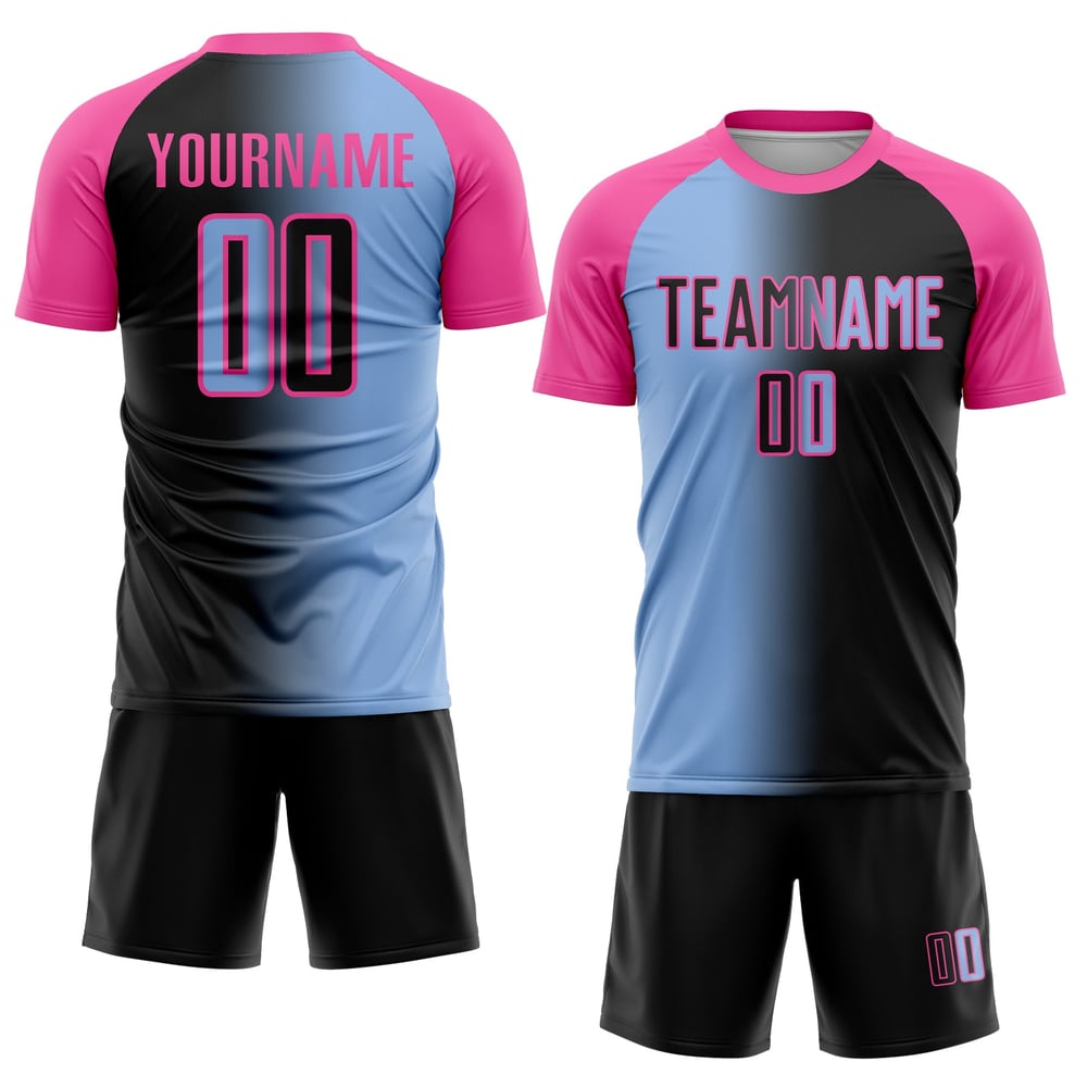 Gradient Sublimation Fußball Jersey Schwarz Licht Uniform Custom Fashion Blau-Pink