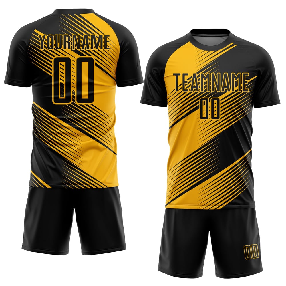 Uniform Black Custom Gold Soccer Sublimation Jersey