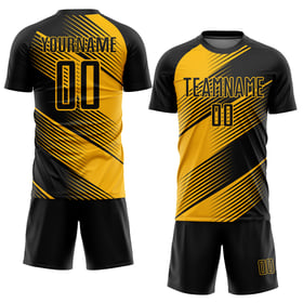 Uniform Black Custom Gold Soccer Sublimation Jersey