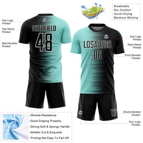 Gradient Custom Jersey Ice Line Soccer Black Blue-White Uniform Sublimation