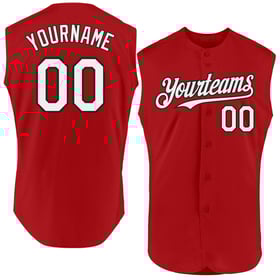 Custom White-Black Baseball Jersey Sleeveless Red Authentic