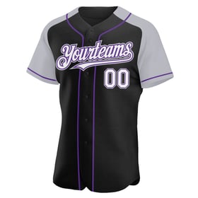 Raglan White Gray-Purple Black Custom Authentic Sleeves Jersey Baseball