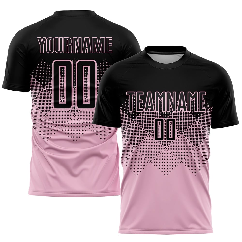 Custom Light Pink Uniform Black Jersey Sublimation Soccer