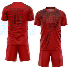 Maillot de football personnalisé rouge et noir par sublimation