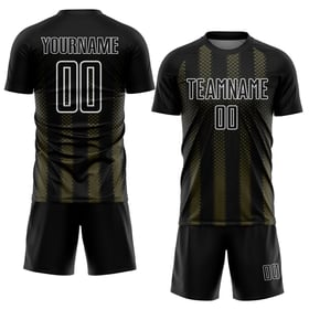 Schwarz-Oliv-Weiß Sublimation Fußballuniform Custom Jersey Geometrische Form
