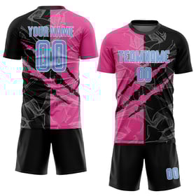Sublimation Pattern Blue Light Graffiti Uniform Scratch Custom Black-Pink Soccer Jersey
