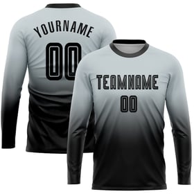 Fade Sublimation Long Black Silver Uniform Jersey Fashion Sleeve Soccer Custom