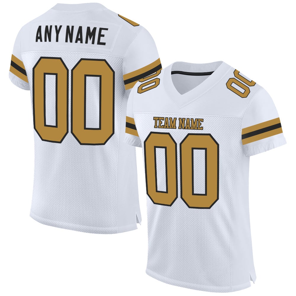 White Custom Old Jersey Gold-Black Football Mesh