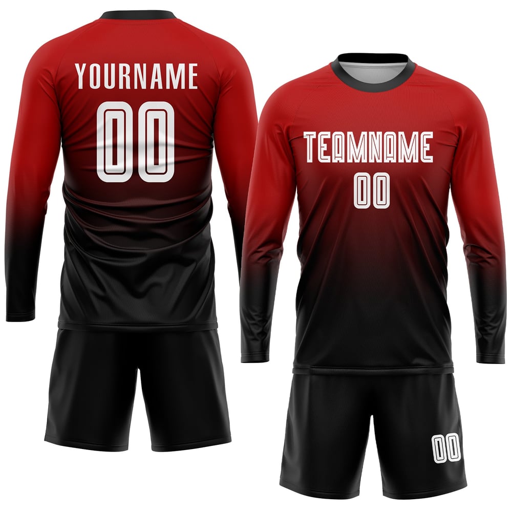 Jersey Soccer Uniform Custom Red Fade Fashion Sublimation White-Black