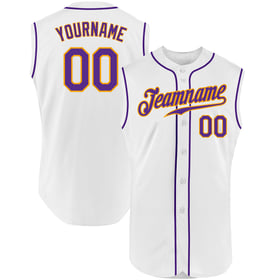 Purple-Gold Authentic Baseball Sleeveless Custom White Jersey