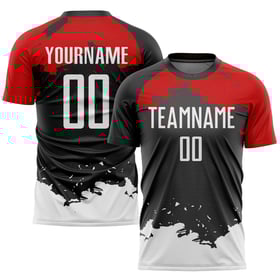 Jersey White-Red Uniform Black Sublimation Soccer Custom