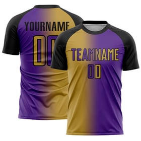 Uniform Fußball Jersey Alten Farbverlauf Benutzerdefinierte Lila Mode Gold-Schwarz Sublimation