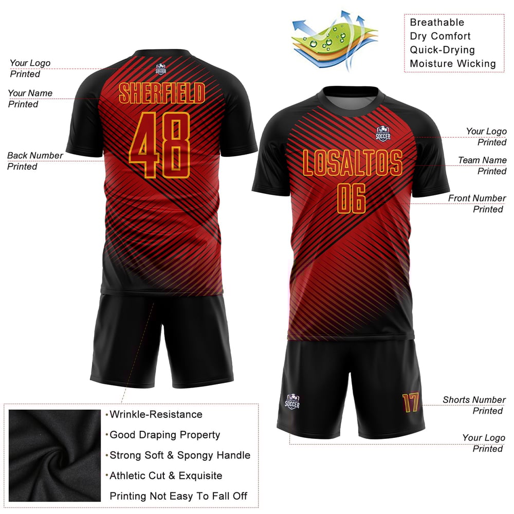 Jersey Black-Yellow Uniform Soccer Sublimation Custom Red
