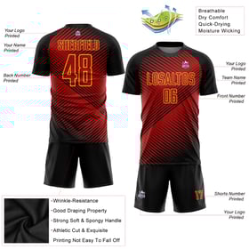 Jersey Black-Yellow Uniform Soccer Sublimation Custom Red