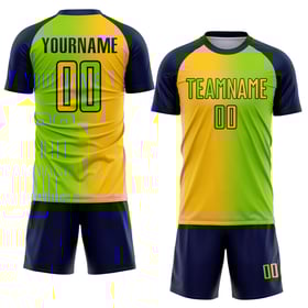 Gradient Neon Grün Jersey Sublimation Fußball Gelb-Navy Custom Uniform Mode
