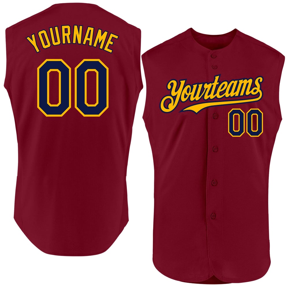 Sleeveless Baseball Navy-Gold Authentic Jersey Crimson Custom