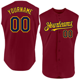 Sleeveless Baseball Navy-Gold Authentic Jersey Crimson Custom