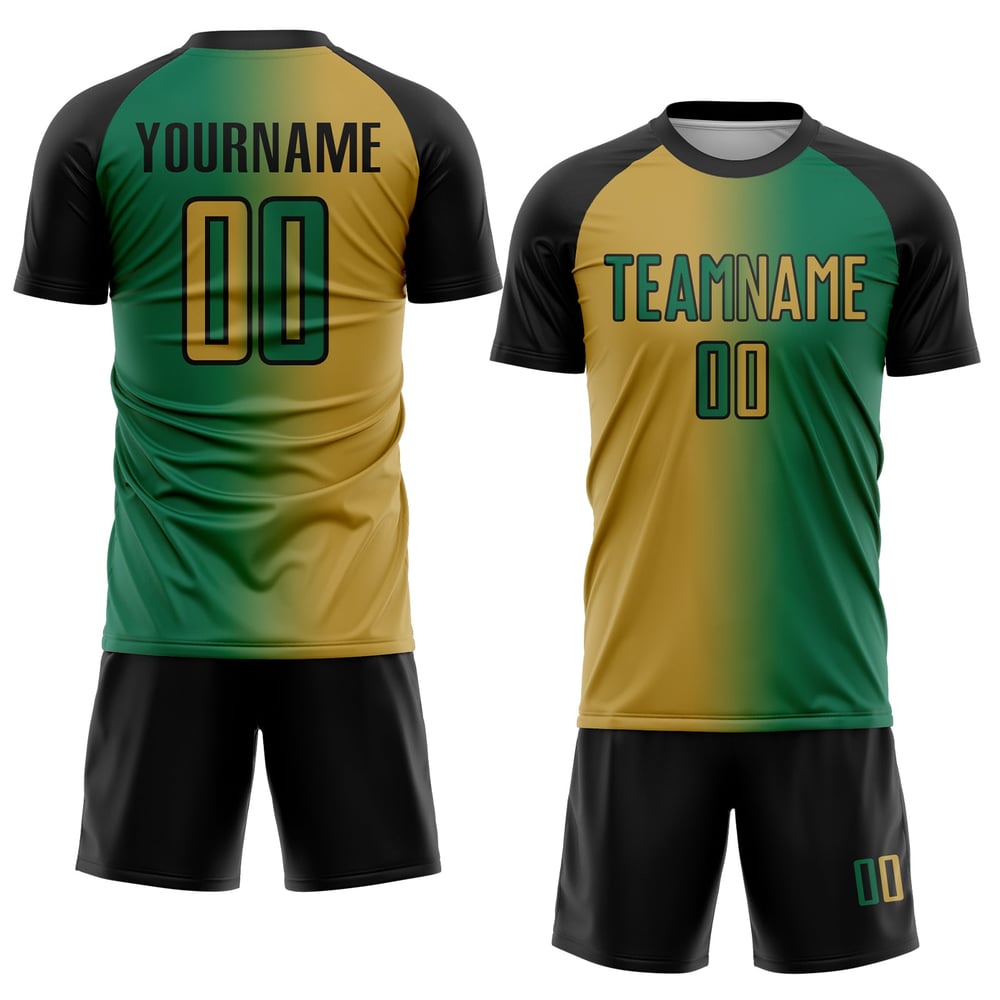 Kelly Fashion Old Sublimation Custom Uniform Gold-Schwarz Grün Fußball Farbverlauf Trikot