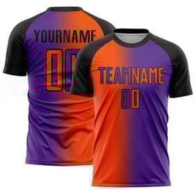 Mode Orange-Schwarz Fußball Custom Sublimation Uniform Jersey Lila Gradienten