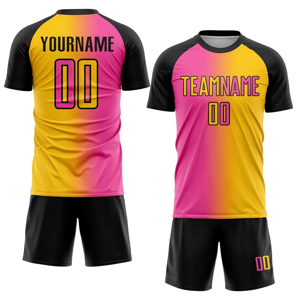 Jersey Custom Gradient Fußball Sublimation Gelb Uniform Mode Rosa-Schwarz