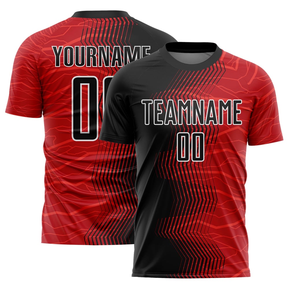 Red Soccer Sublimation Uniform Black-White Jersey Arrow Gradient Custom