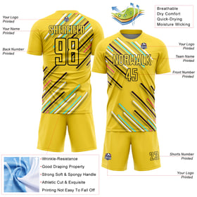 Soccer Black Jersey Yellow Uniform Custom Sublimation Lines