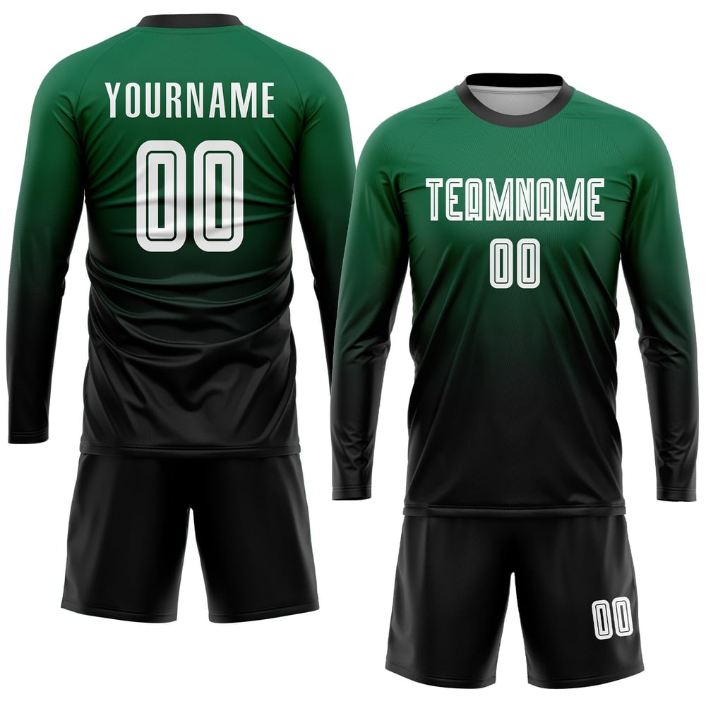 Custom Kelly Green Sublimation White-Black Jersey Soccer Fashion Uniform Fade