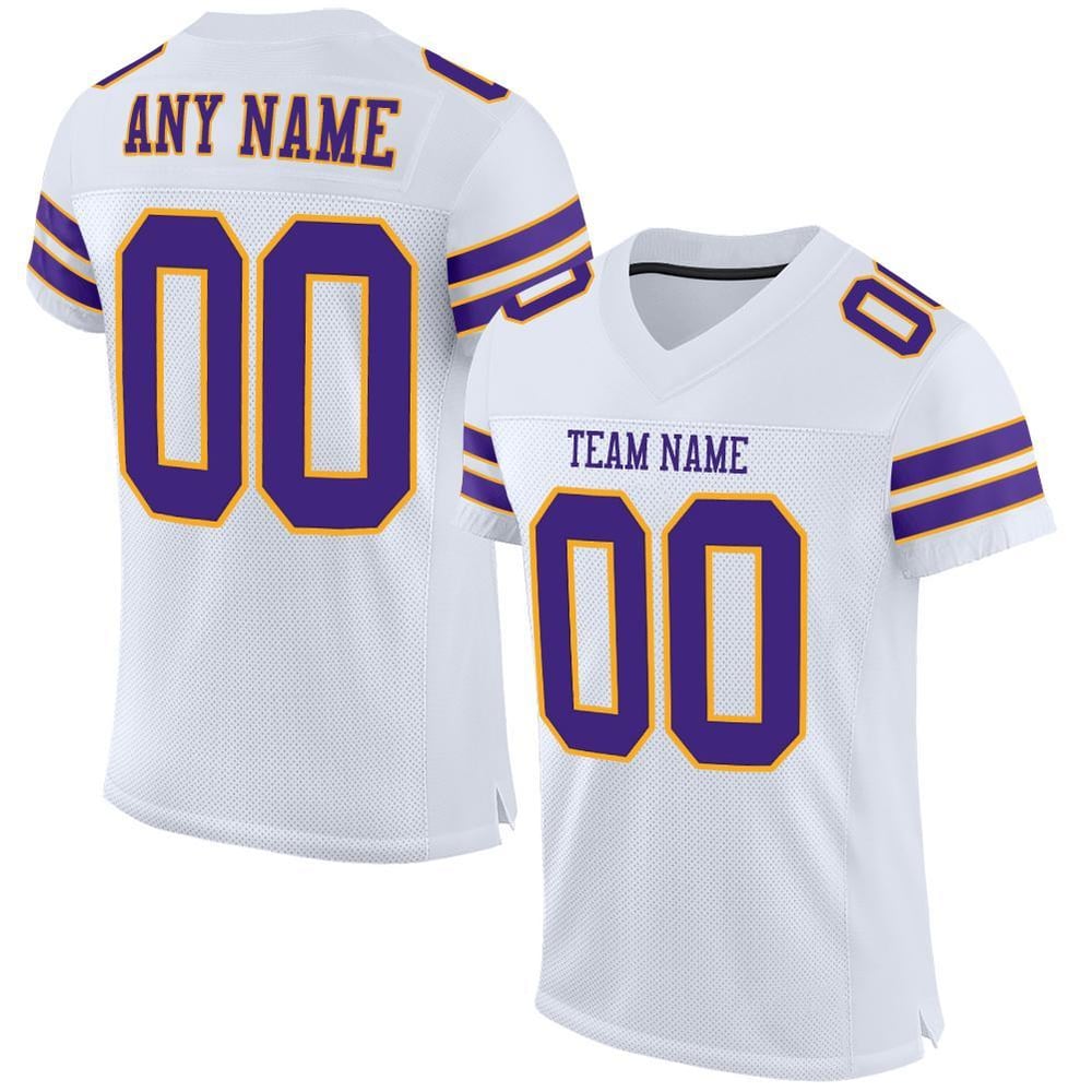 Custom Football Mesh Purple-Gold Jersey Authentic White