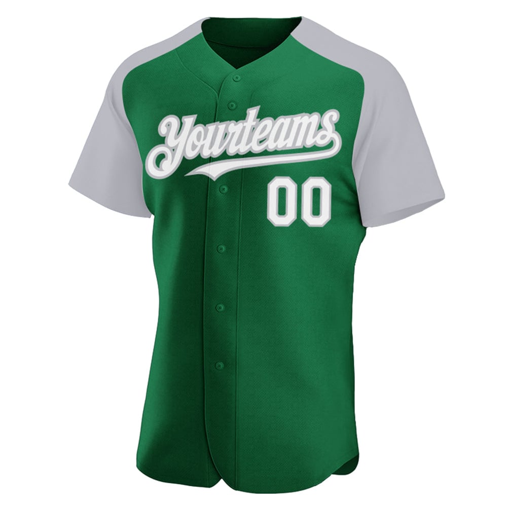 Authentic Green Custom Raglan White-Gray Baseball Kelly Sleeves Jersey