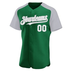 Authentic Green Custom Raglan White-Gray Baseball Kelly Sleeves Jersey