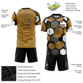Custom Sublimation Jersey Gold Soccer Black-White Old Uniform