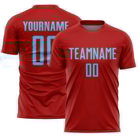Maglia uniforme sportiva rossa forma geometrica calcio sublimazione grigia personalizzata azzurro-acciaio