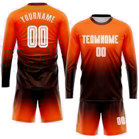 Maillot de football personnalisé à manches longues, imprimé par sublimation, orange, blanc et marron, à la mode