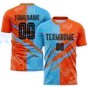 Graffiti Scratch Sublimation Uniform Jersey Black Blue-Orange Custom Soccer Sky Pattern