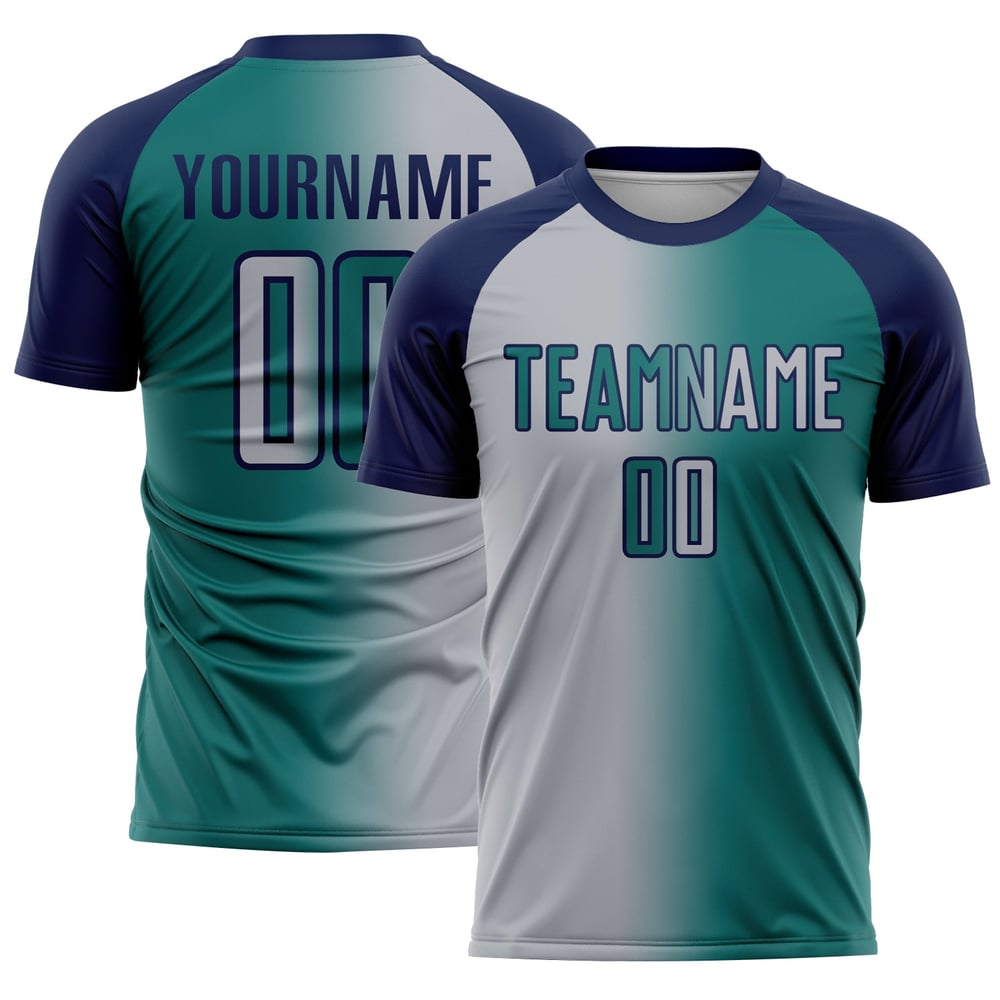 Uniform Jersey Grau-Navy Fashion Gradient Teal Fußball Custom Sublimation