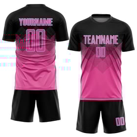 Maillot de football personnalisé à sublimation, dégradé rose, noir et bleu clair, forme carrée