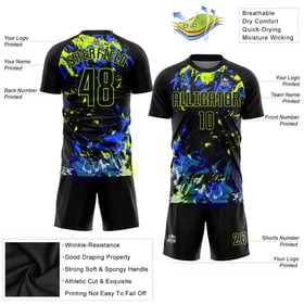 Black Jersey Green-Royal Soccer Neon Uniform Sublimation Custom Black