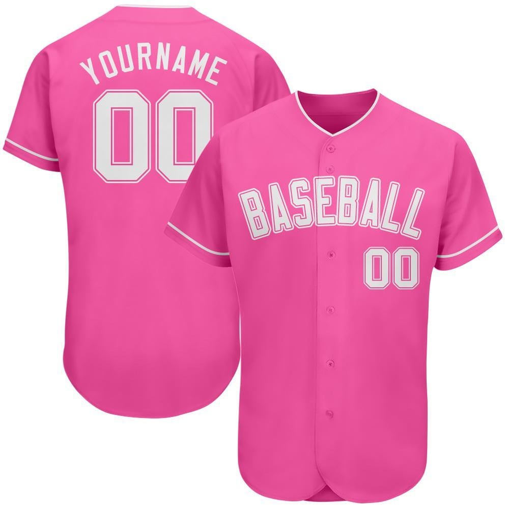 Camiseta de béisbol blanca y rosa auténtica y personalizada