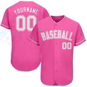 Camiseta de béisbol blanca y rosa auténtica y personalizada