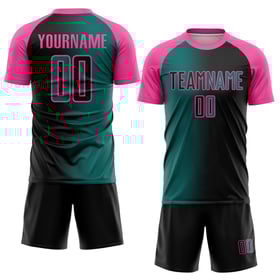 Benutzerdefinierte Teal-Pink Sublimation Gradienten Schwarz Jersey Mode Uniform Fußball