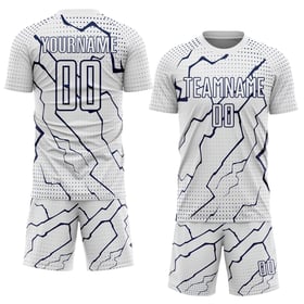 Maglia sportiva personalizzata con stampa sublimatica blu navy uniforme da calcio Lightning White