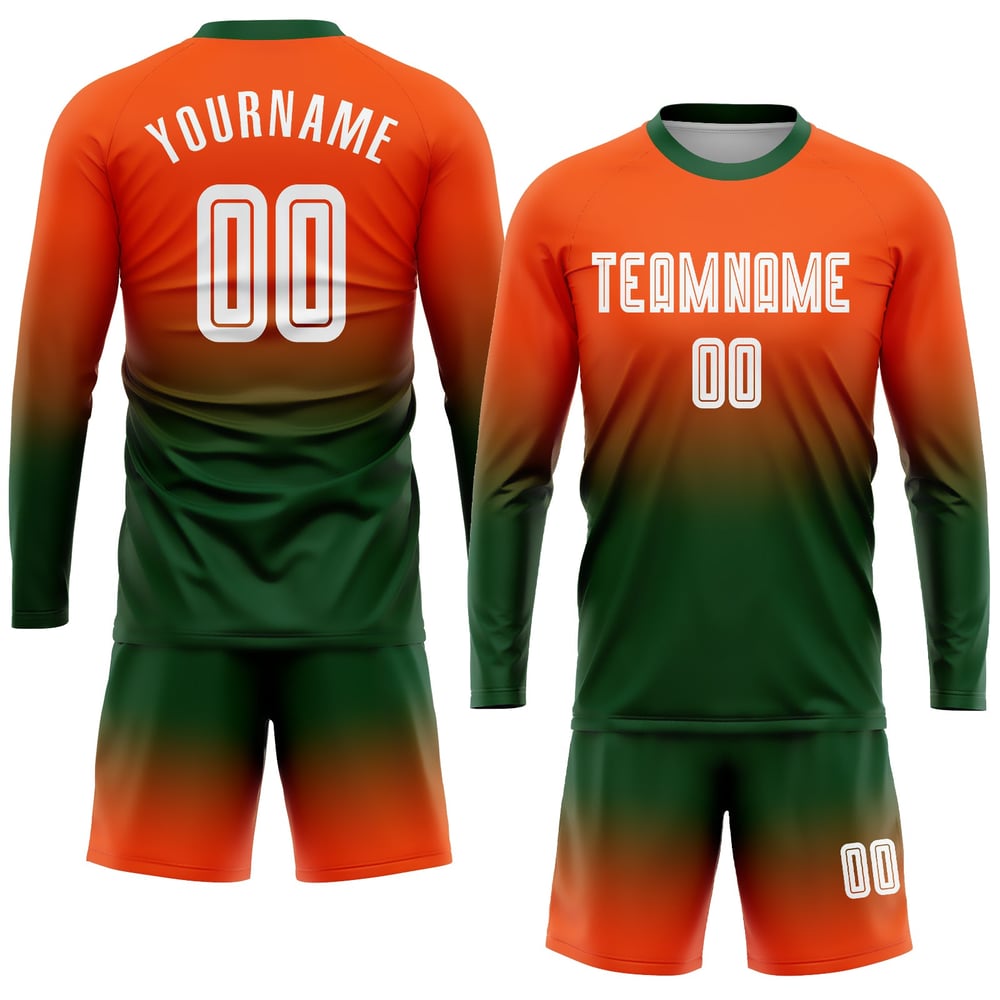Maillot de football personnalisé à manches longues, orange, blanc et vert, par sublimation, à la mode
