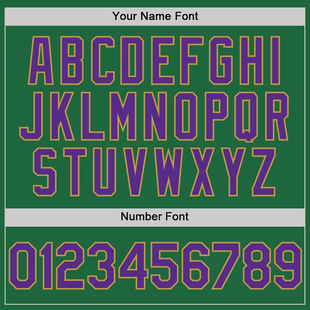 Auténtica camiseta de béisbol Kelly Green personalizada de malla morada y oro viejo, estilo retro.