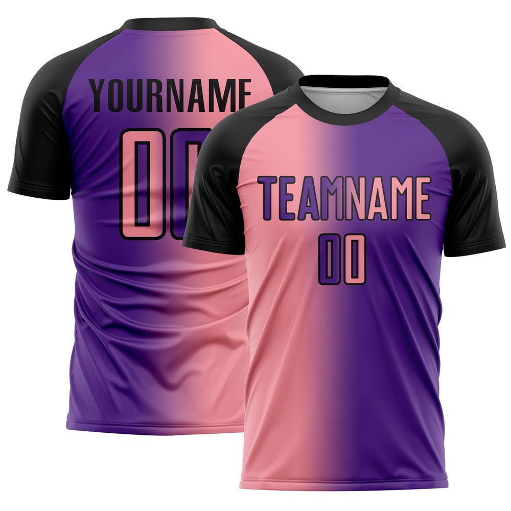 Medium Lila Fußball Mode Uniform Rosa-Schwarz Sublimation Jersey Gradienten Custom